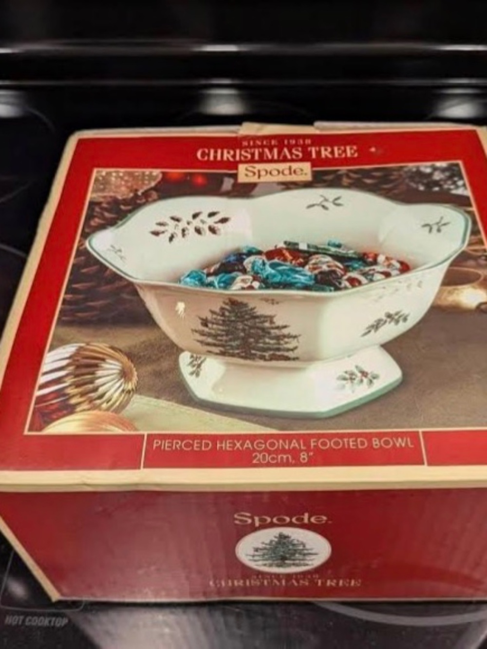 Spode Christmas Tree Pierced Hexagonal Footed Bowl - Pristine Condition